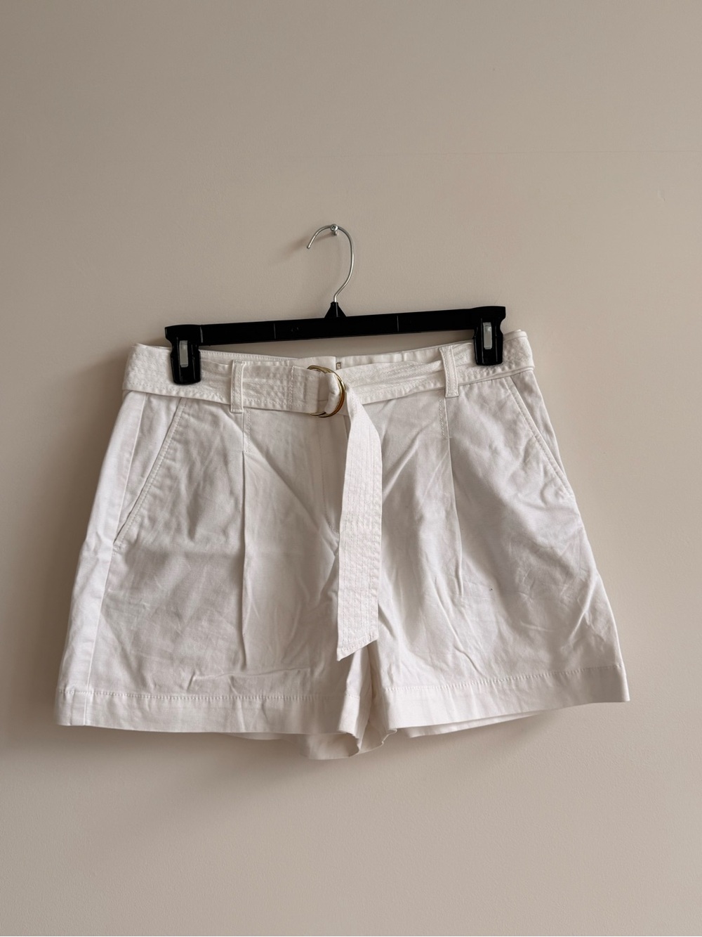 LOFT White High-Rise Belted Shorts
